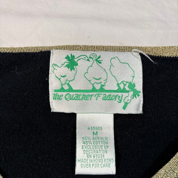 Quacker Factory Womens V neck black sweater. M. Sequin christmas tree sleeves - Picture 5 of 7